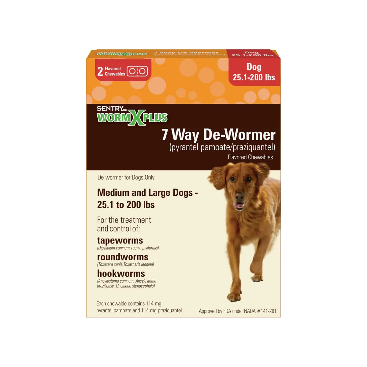 WORM X PLUS 7 Way De-Wormer Chewables for Dogs | Broad Spectrum Tapeworm & Hookworm Control (2 Count) - main product image