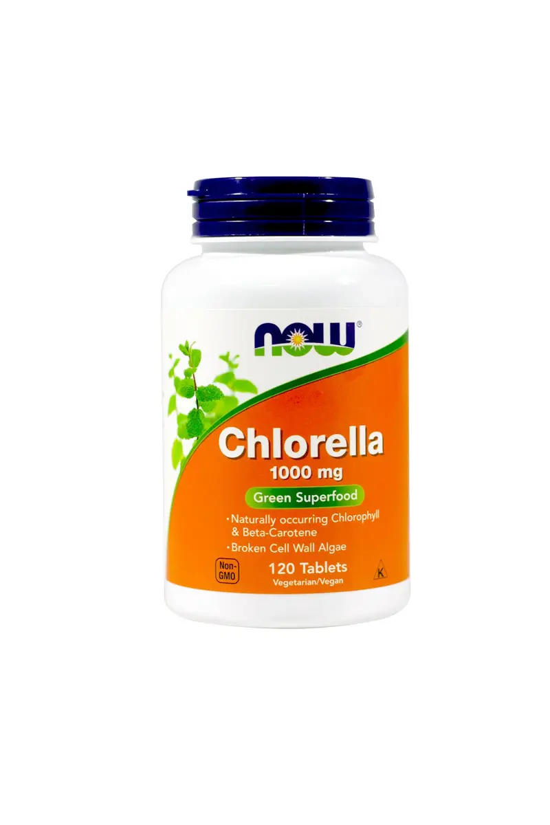 NOW Foods Chlorella 1000mg 120 Tablets | Vegetarian Microalgae Supplement for Detox & Energy - main product image