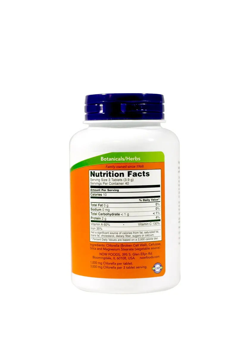 NOW Foods Chlorella 1000mg 120 Tablets | Vegetarian Microalgae Supplement for Detox & Energy - view 2