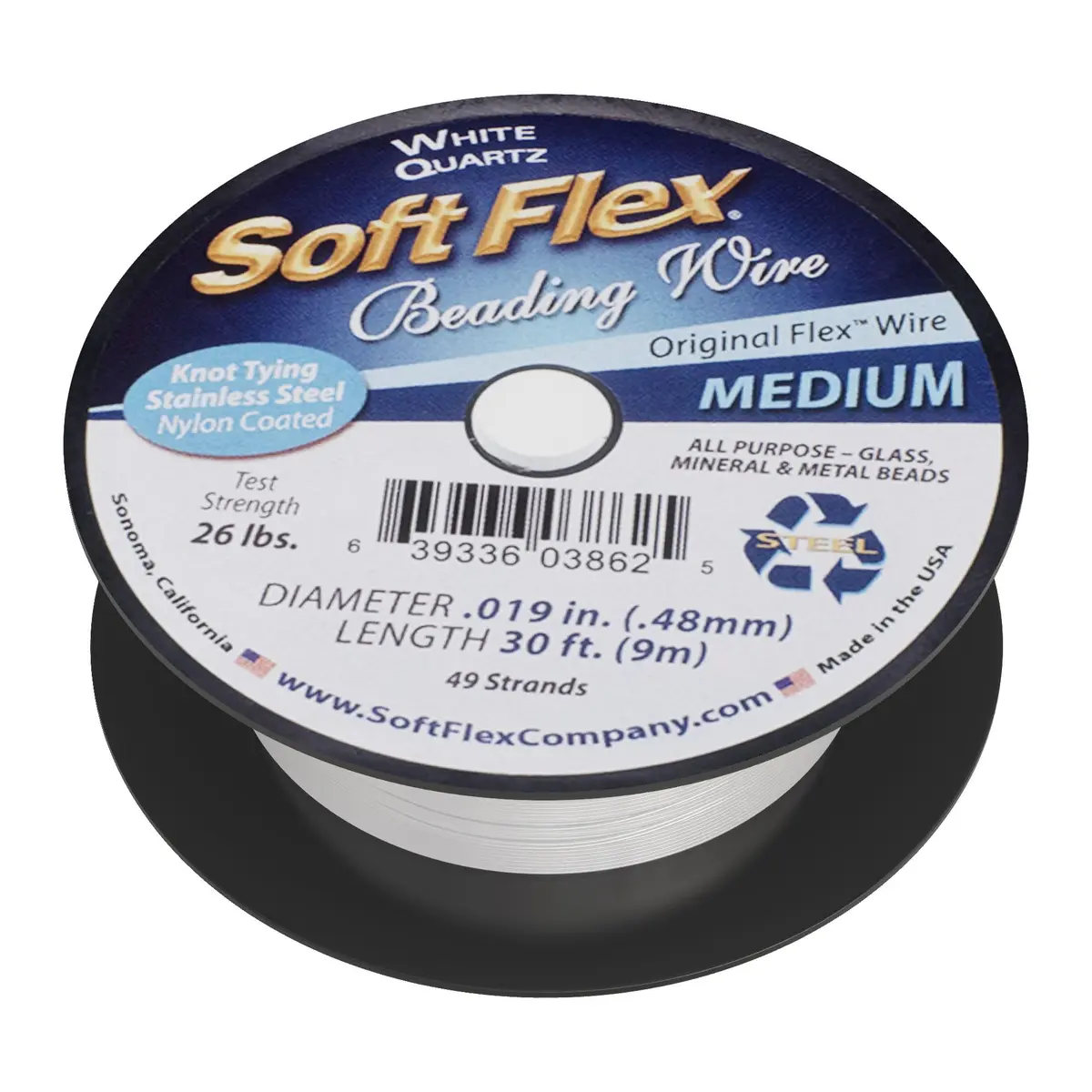 Soft Flex 49 Strand Beading Wire - Medium 0.019" (0.48mm) - 30 Feet (9.14m) | USA-Sourced for Jewelry Making - main product image