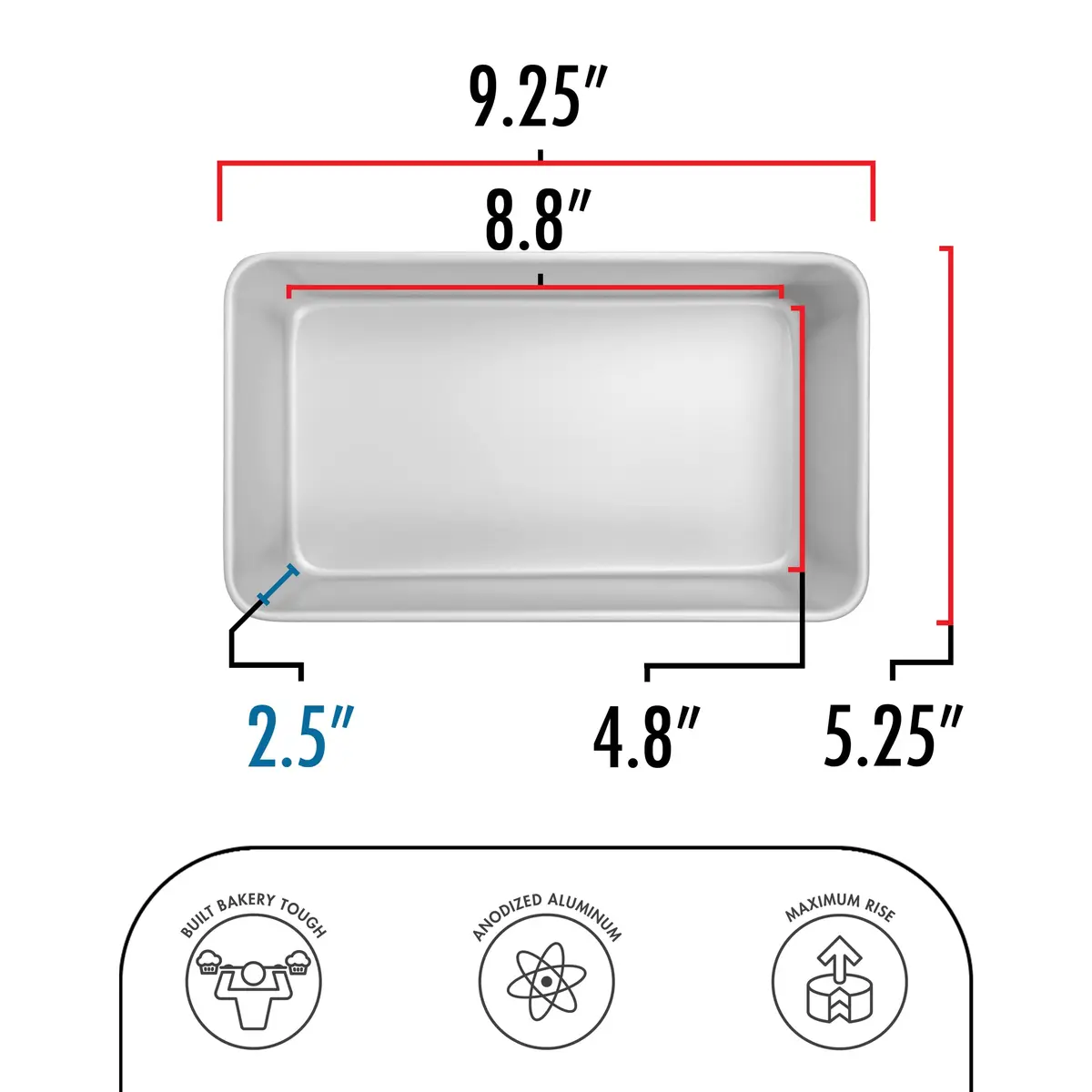 Fat Daddio's BP-5643 Anodized Aluminum Bread Loaf Pan, 9 x 5 x 2.5 inch | 1 lb loaf size, quick heat-up, durable for daily baking - view 3