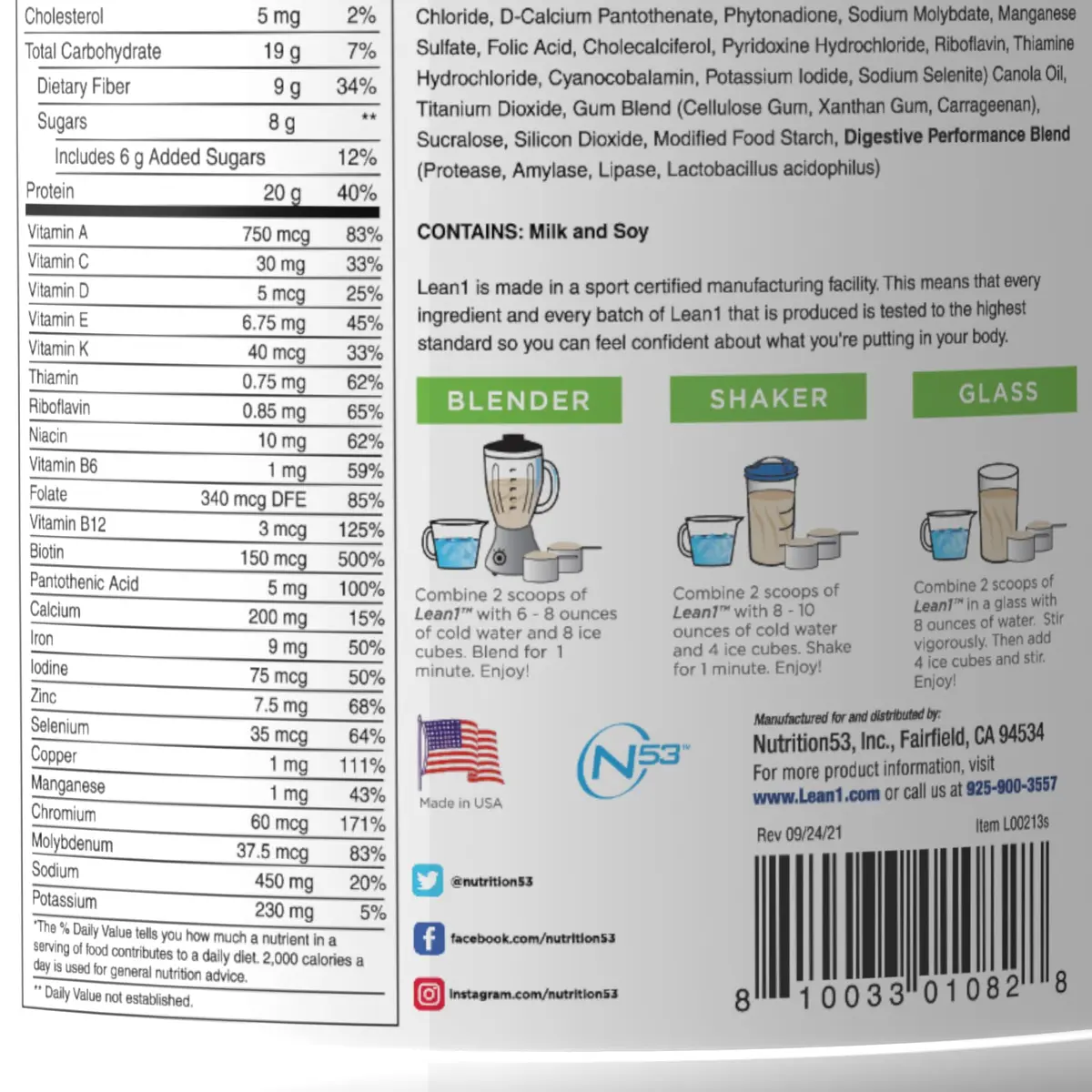 LEAN1 Vanilla Meal Replacement Protein Shake 27.5oz | Supports Weight Loss & Muscle Tone - view 3