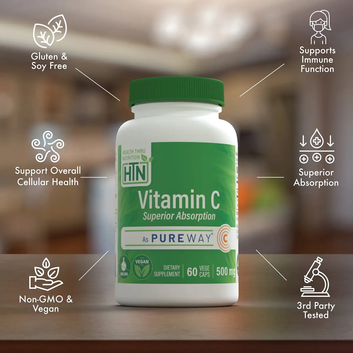 Health Thru Nutrition Vitamin-C 500mg PureWay-C 60 Count High Absorption | Supports Immune & Collagen | Vegan, Non-GMO - view 3