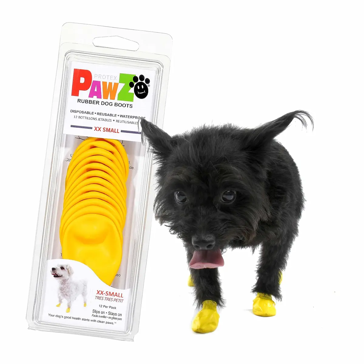 Protex PawZ Rubber Dog Boots for Small Paws | All-Weather Waterproof, Anti-Slip, XX-Small (1"-1.5") Pack of 12 - main product image