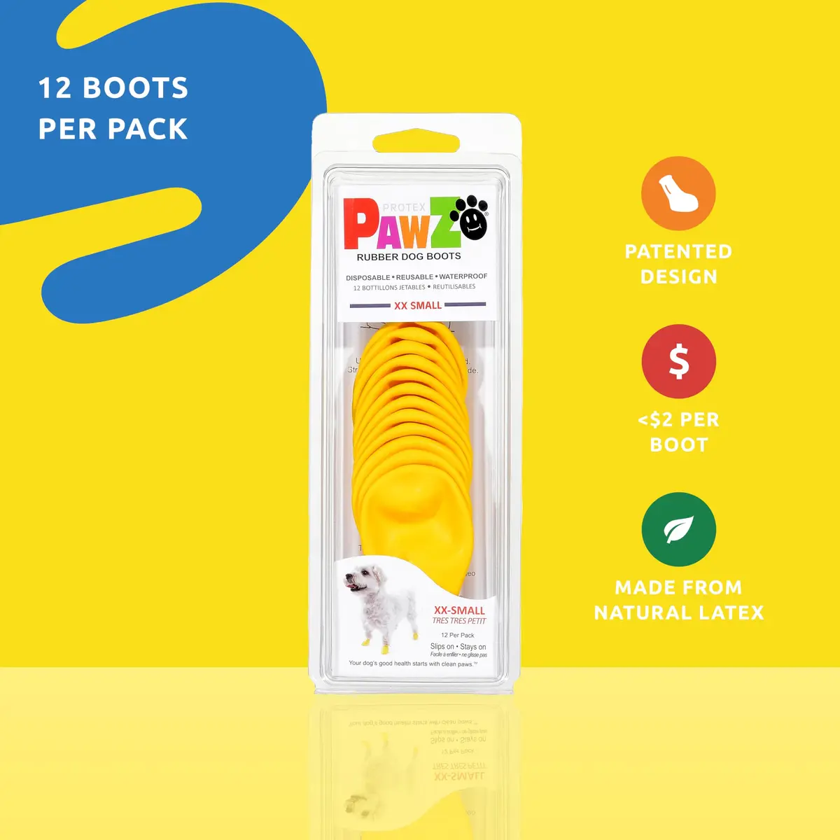 Protex PawZ Rubber Dog Boots for Small Paws | All-Weather Waterproof, Anti-Slip, XX-Small (1"-1.5") Pack of 12 - view 2