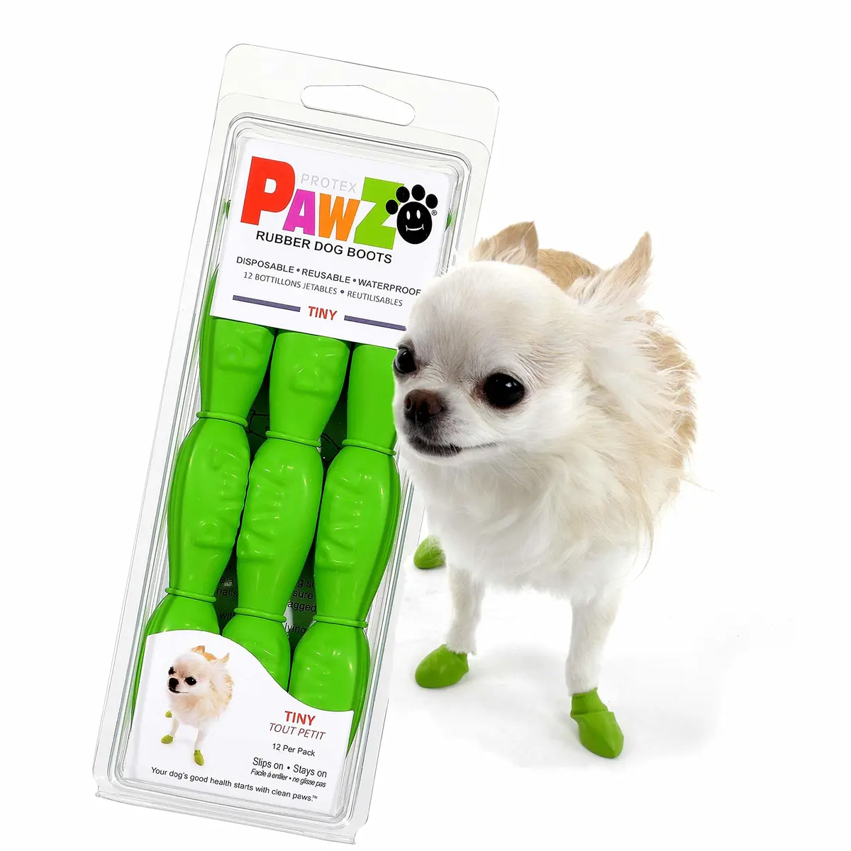 PawZ Rubber Dog Boots - Waterproof Non-Slip Dog Shoes for Hot Pavement, Tiny Size (12-Pack) - main product image