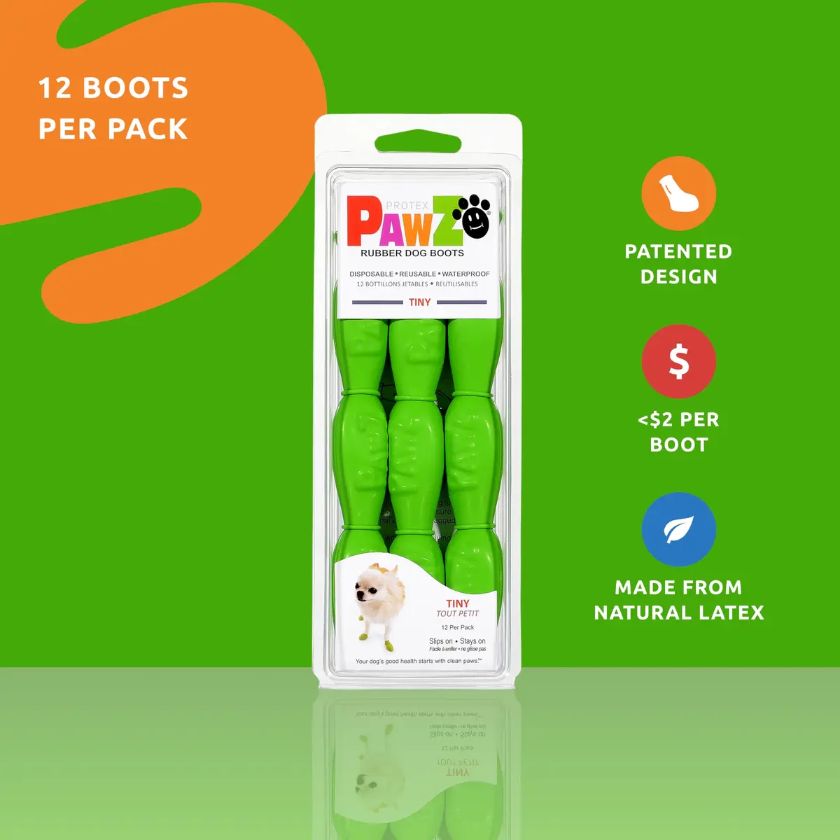 PawZ Rubber Dog Boots - Waterproof Non-Slip Dog Shoes for Hot Pavement, Tiny Size (12-Pack) - view 2