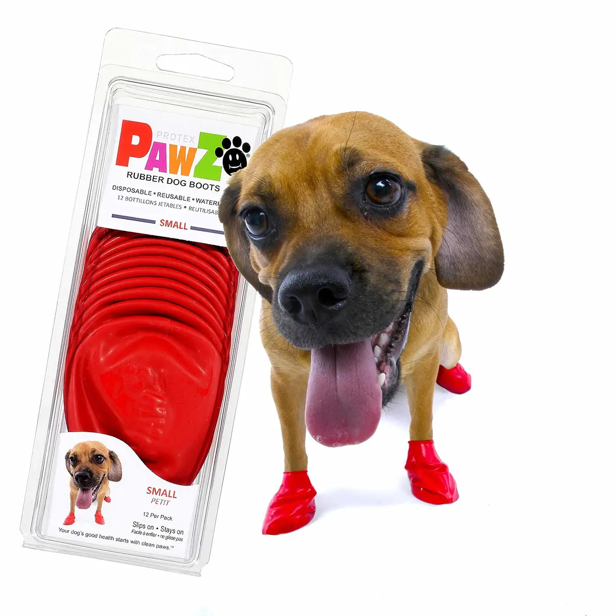 Protex PawZ Rubber Dog Boots Waterproof Non-Slip 12 Pack | All-Weather Paw Protection - main product image