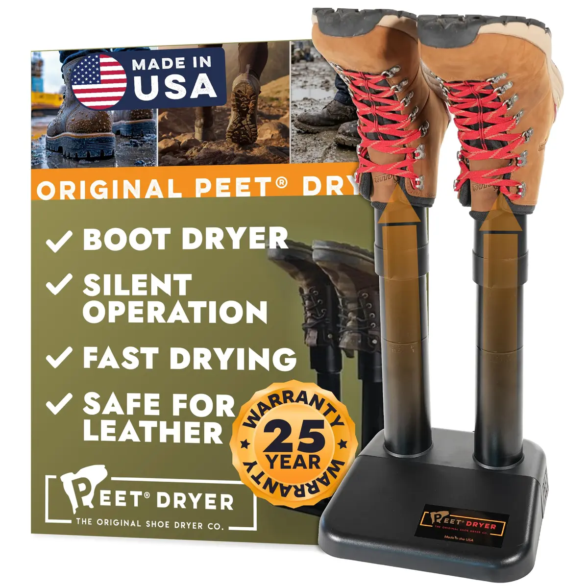 PEET Original Portable Electric Boot & Shoe Dryer, Silent & Always-On | Effective, Energy-Efficient Shoe Drying System - main product image