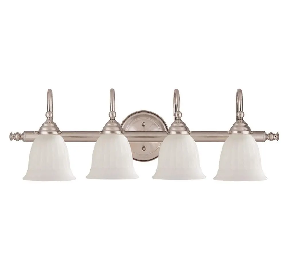 Savoy House Brunswick Bath Vanity 4-Light Satin Nickel | 31in Wide, Damp Rated - main product image