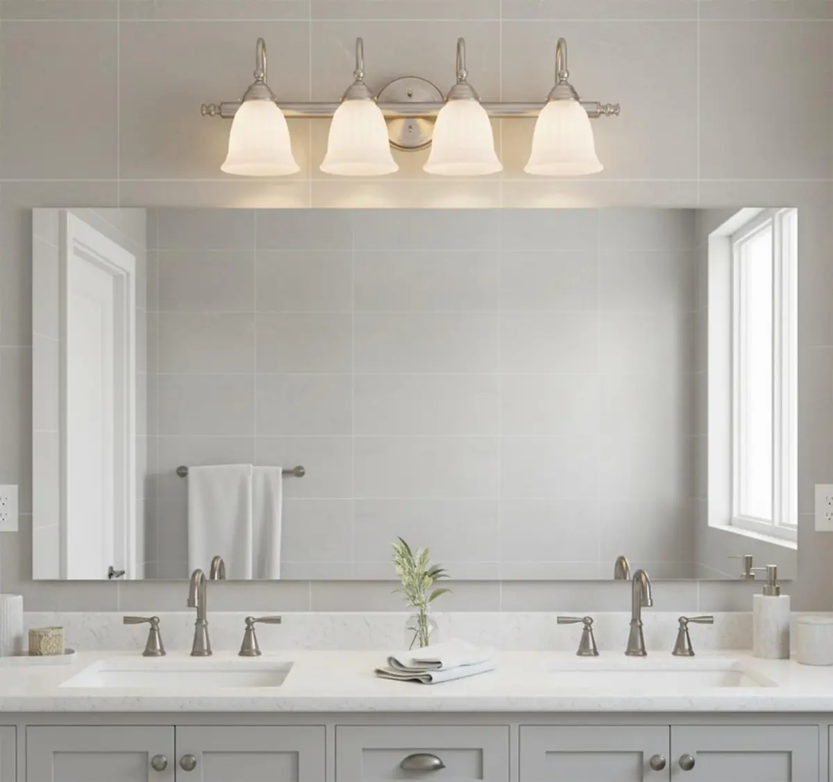 Savoy House Brunswick Bath Vanity 4-Light Satin Nickel | 31in Wide, Damp Rated - view 3