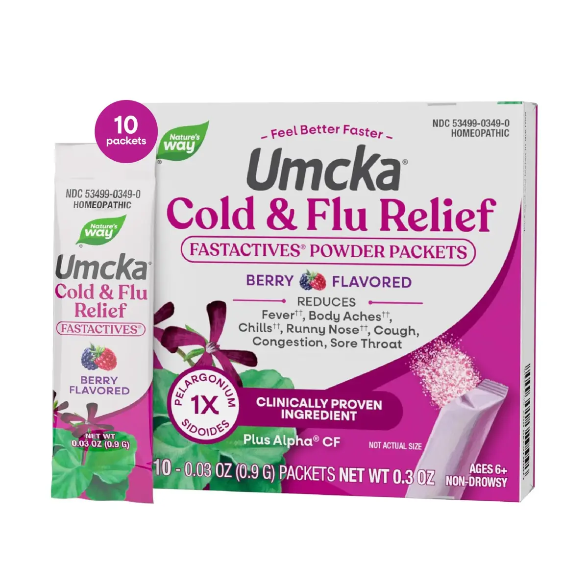 Nature's Way Umcka Cold & Flu Relief FastActives Berry Powder 10 Packets | Homeopathic Multi-Symptom Relief - main product image