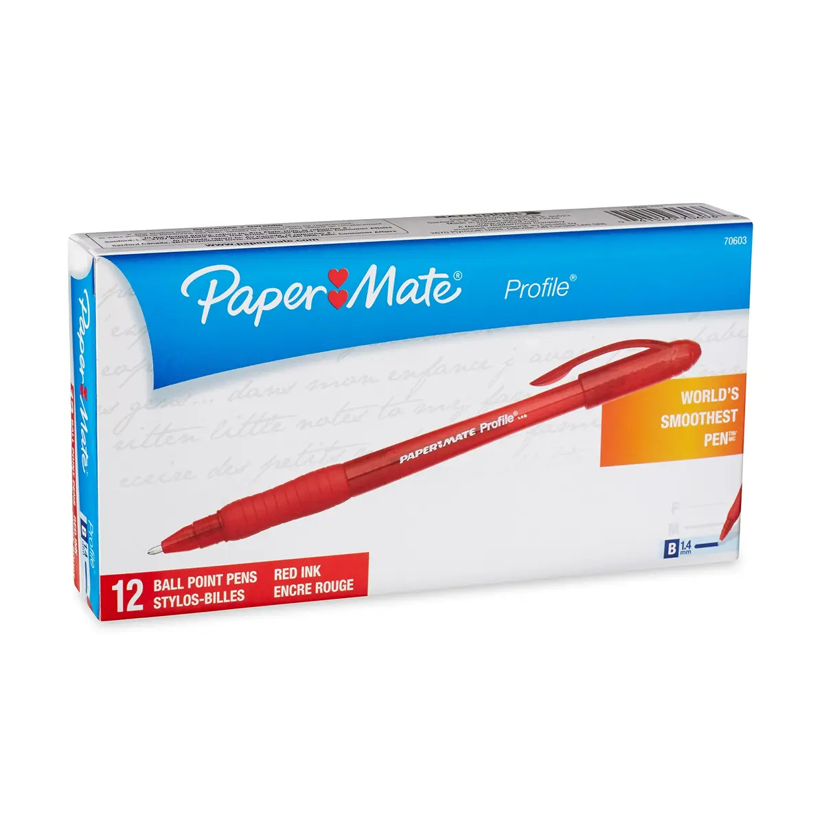 Paper Mate Profile Stick Ballpoint Pens, 12 Red Ink Pens | Soft Comfort Grip & Quick-Drying Ink - main product image