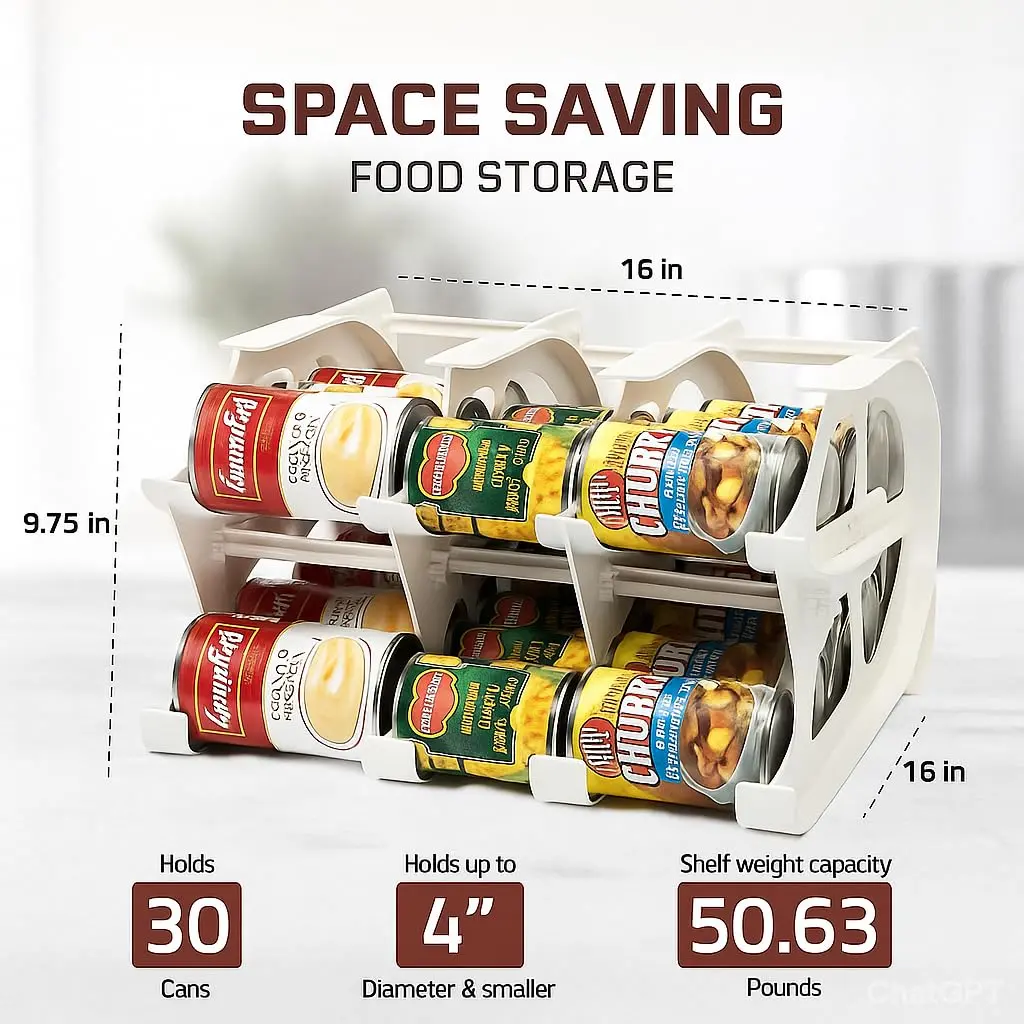 Shelf Reliance White 24 oz Storage Rack | Stackable & Adjustable Food Organizer for Pantry, USA Made - view 3