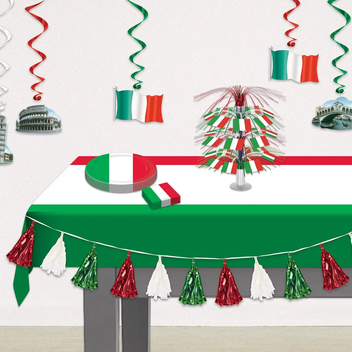Beistle Red Tablecloth 137cm x 274cm (54" x 108") | Festive Striped Plastic Party Table Cover - view 6