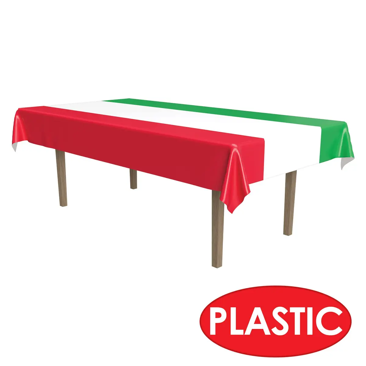 Beistle Red Tablecloth 137cm x 274cm (54" x 108") | Festive Striped Plastic Party Table Cover - view 3