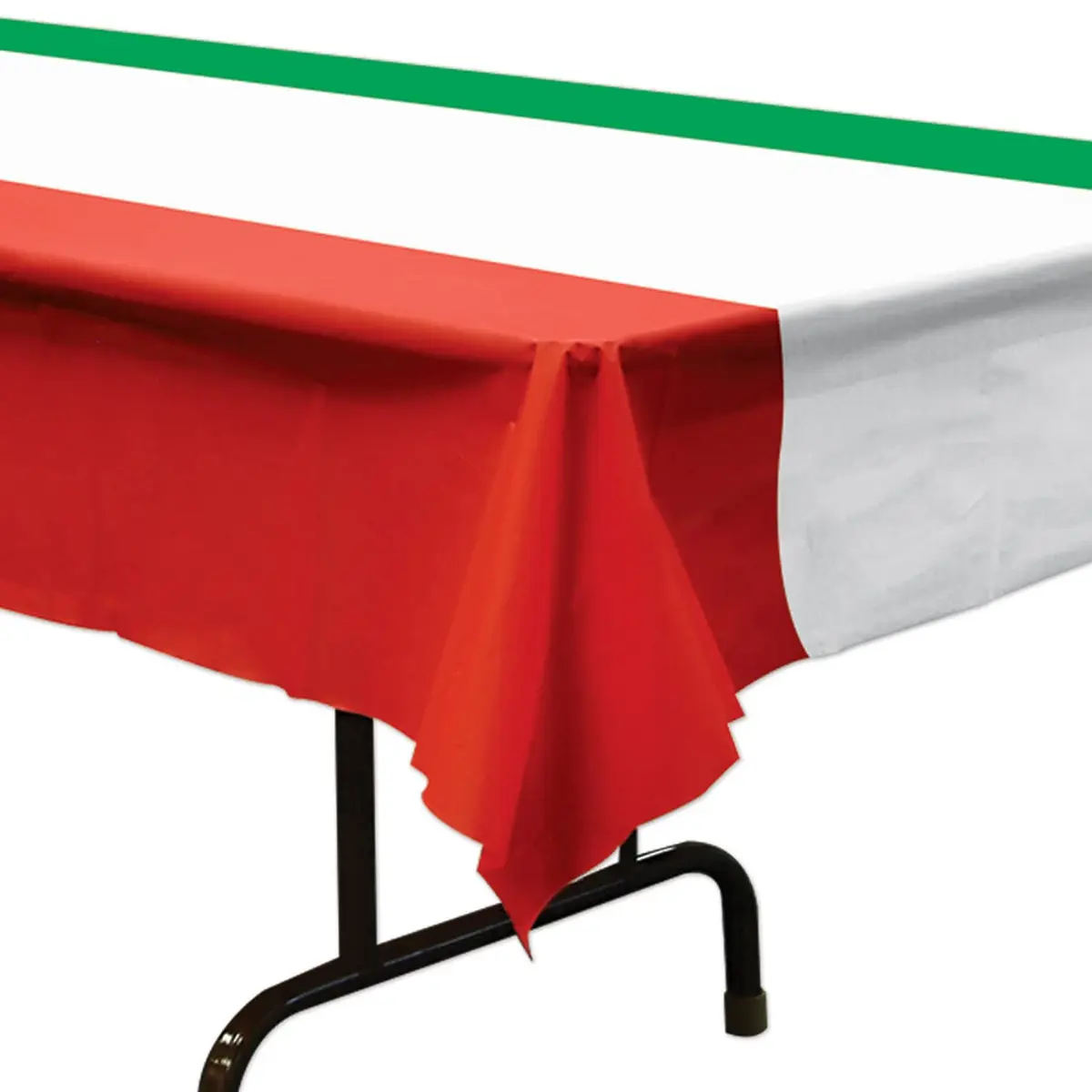 Beistle Red Tablecloth 137cm x 274cm (54" x 108") | Festive Striped Plastic Party Table Cover - view 4