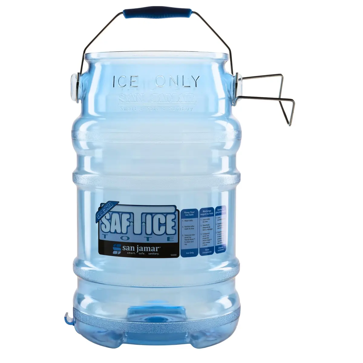 San Jamar Saf-T-Ice Bucket 6 Gallon (18.9 L) Blue | Commercial Ice Tote with HACCP Hook & Drying Hanger - main product image