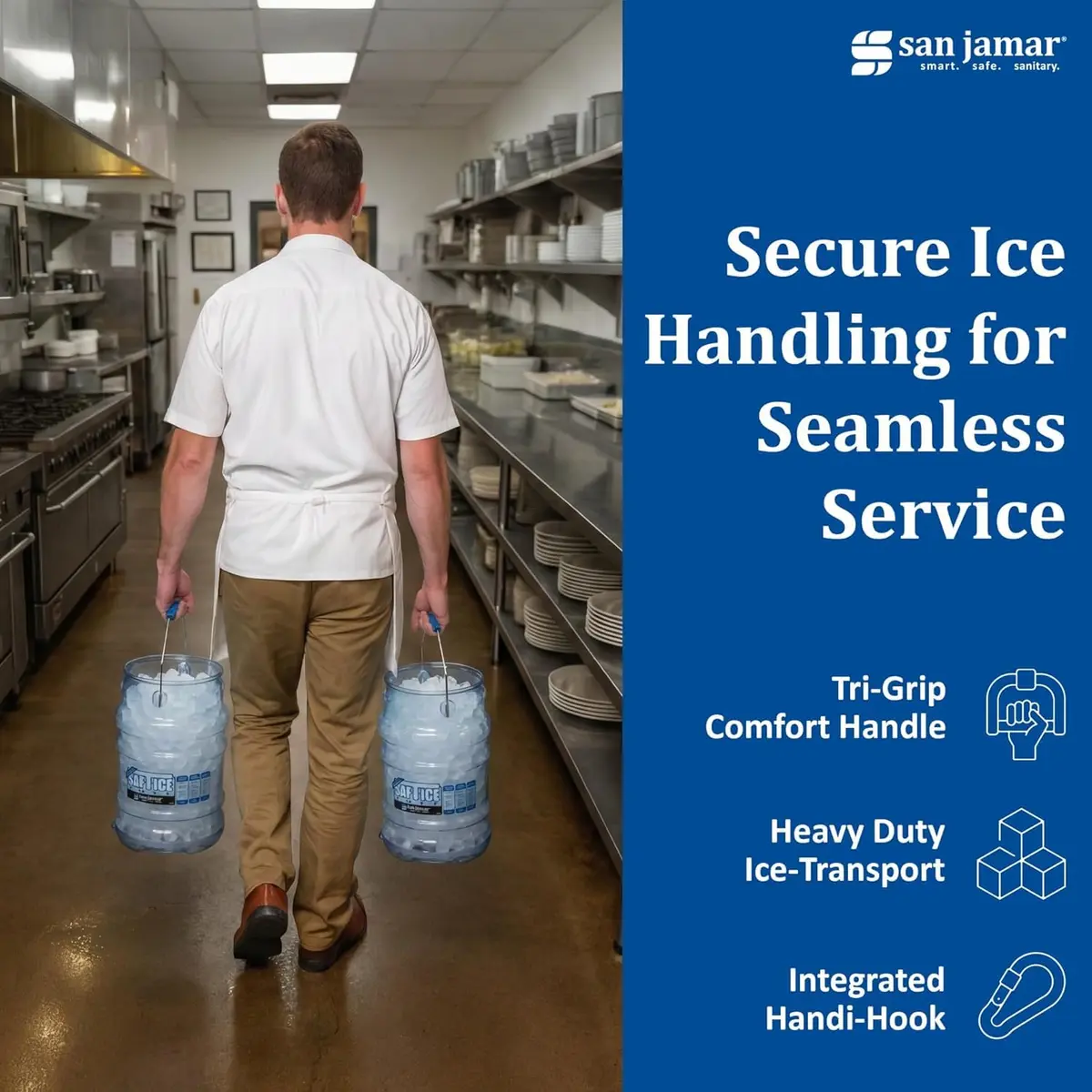 San Jamar Saf-T-Ice Bucket 6 Gallon (18.9 L) Blue | Commercial Ice Tote with HACCP Hook & Drying Hanger - view 6