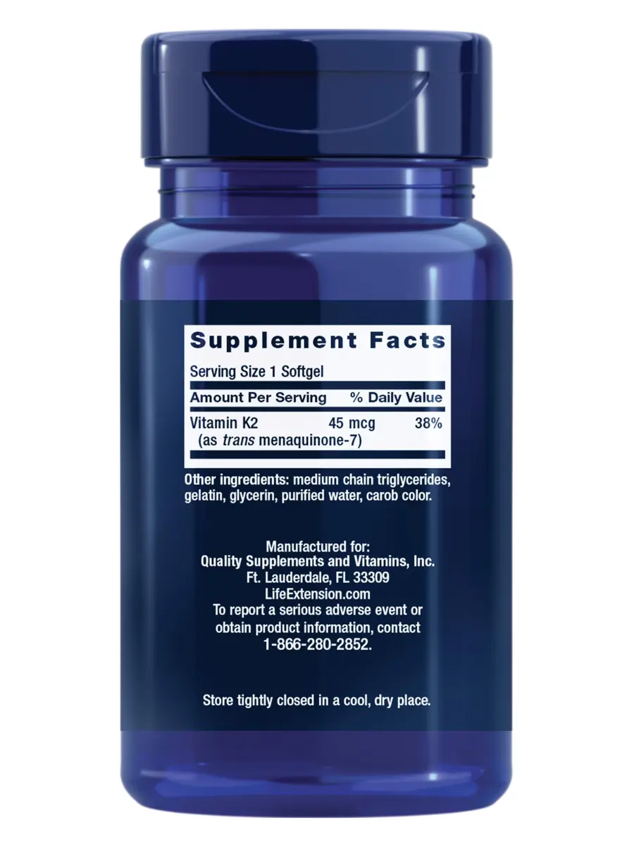 Life Extension Low Dose Vitamin K2 Supports Arterial & Heart Health, 90 Softgels - view 2