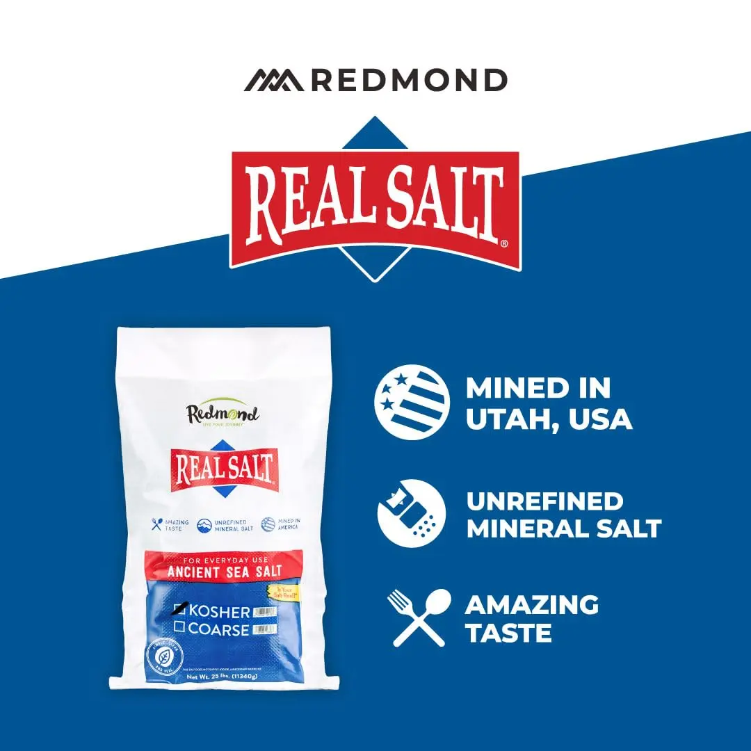 Redmond Real Salt - Natural Unrefined Gluten Free Kosher, 25 Pound Bag | Ancient American Pink Sea Salt - view 3