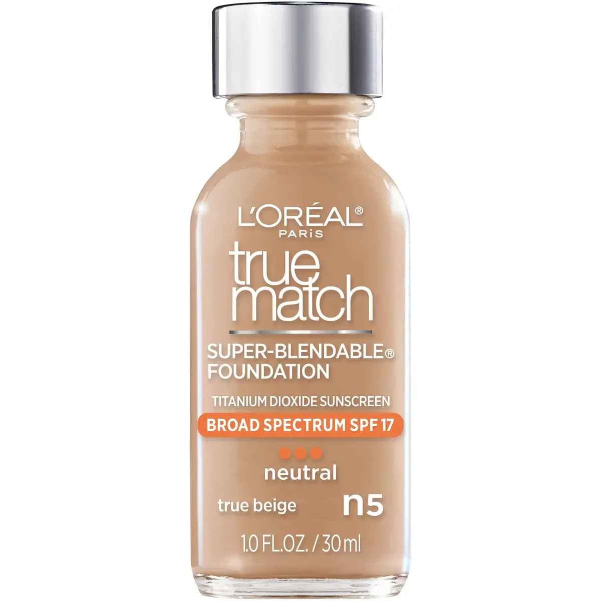 L'Oreal Paris True Match Super-Blendable Liquid Foundation, True Beige N5, 30ml (1 Fl Oz) | Natural Finish, SPF 19 - main product image