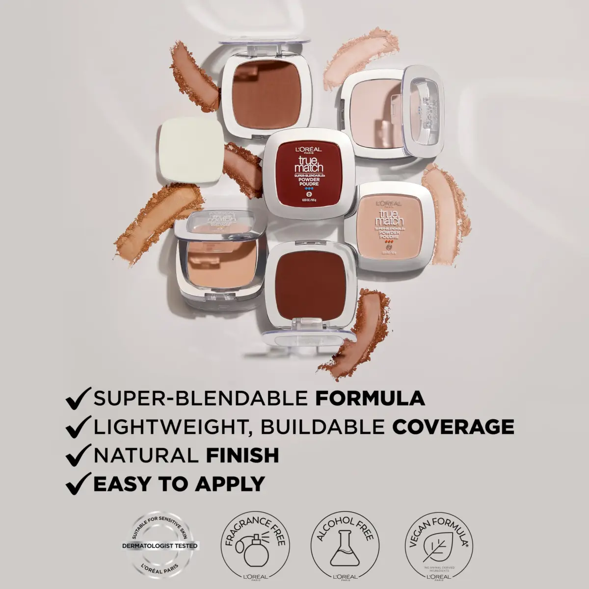 L'Oreal Paris True Match Super Blendable Oil-Free Powder Foundation C6 Medium 0.33 oz (9.36 g) | Matches Skin Tone & Texture - view 5