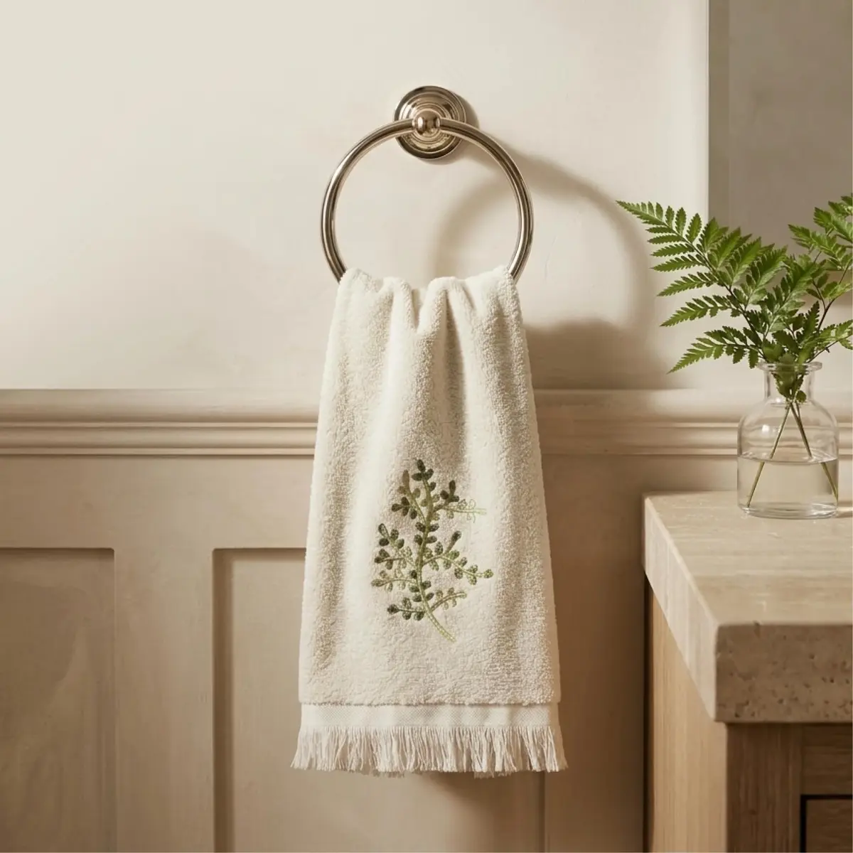 Avanti Linens Greenwood Fingertip Towel, Ivory, 18.00" x 11.00" | Botanical Embroidered Cotton - view 5