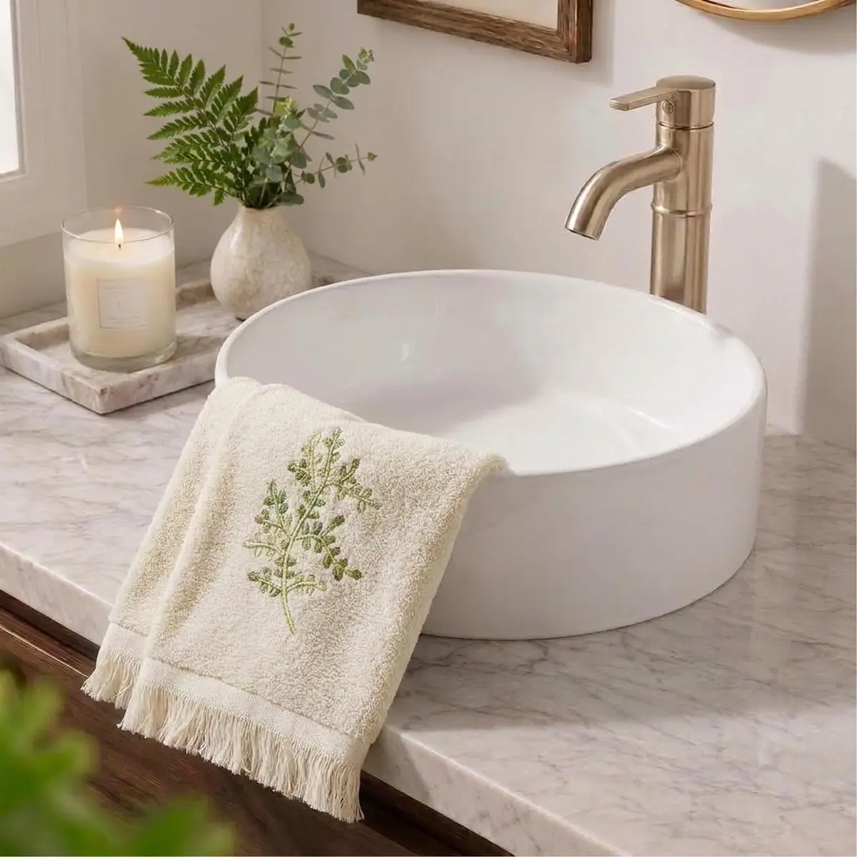 Avanti Linens Greenwood Fingertip Towel, Ivory, 18.00" x 11.00" | Botanical Embroidered Cotton - view 2