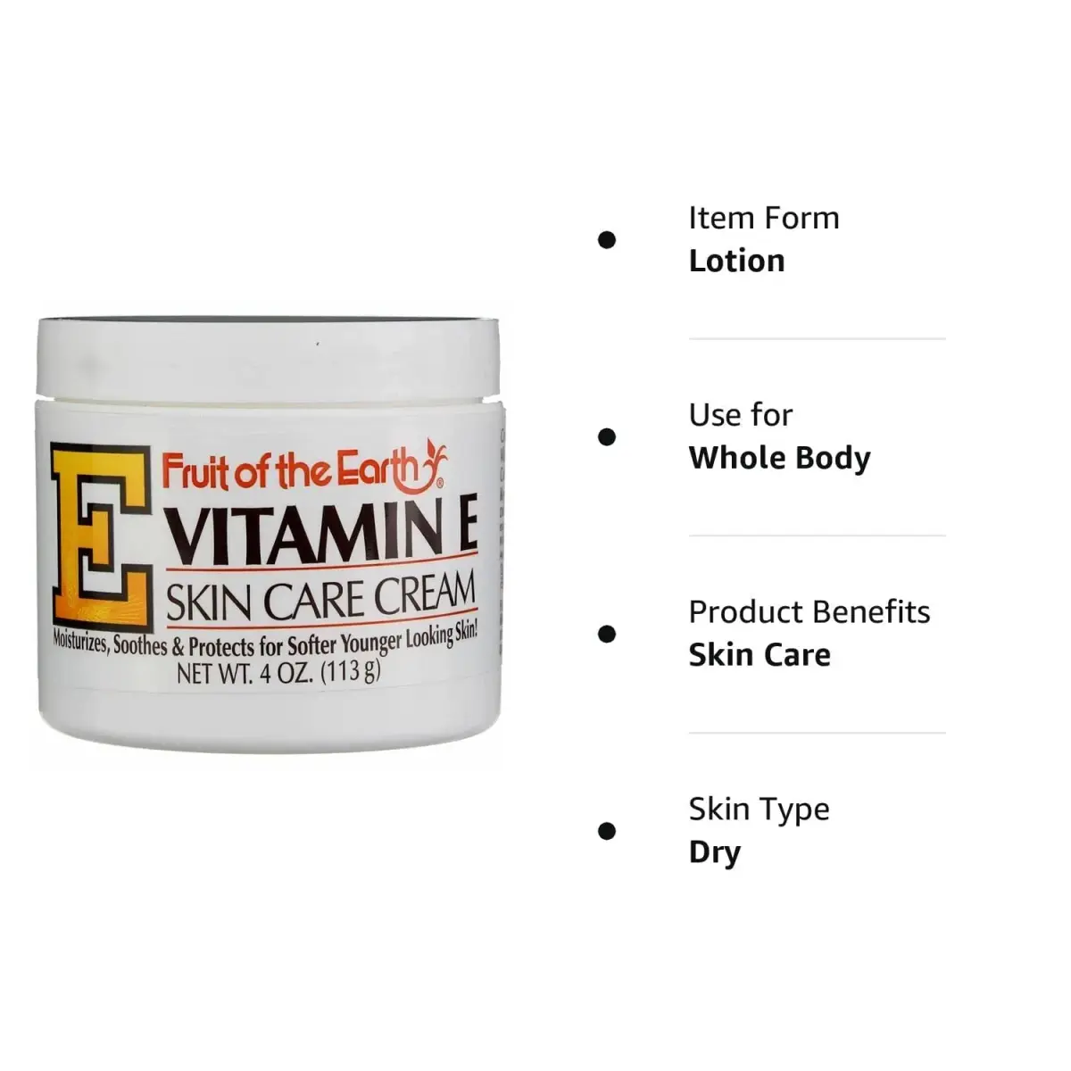 Fruit of the Earth Vitamin E Skin Care Cream 118ml (4 Fl Oz) | Aloe Vera Infused Moisturizer - view 3