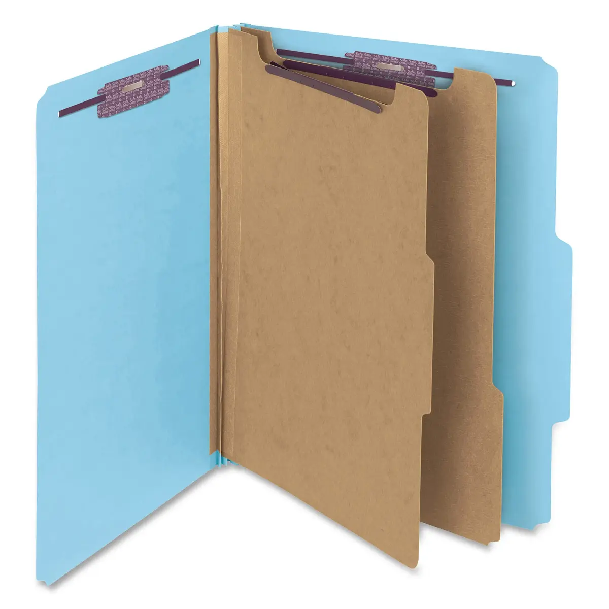 Smead Pressboard Classification File Folder with SafeSHIELD Fasteners, 2 Dividers, 2" Expansion, Letter Size, Blue, 10 per Box | 25.9cm x 30.7cm x 6.4cm - main product image