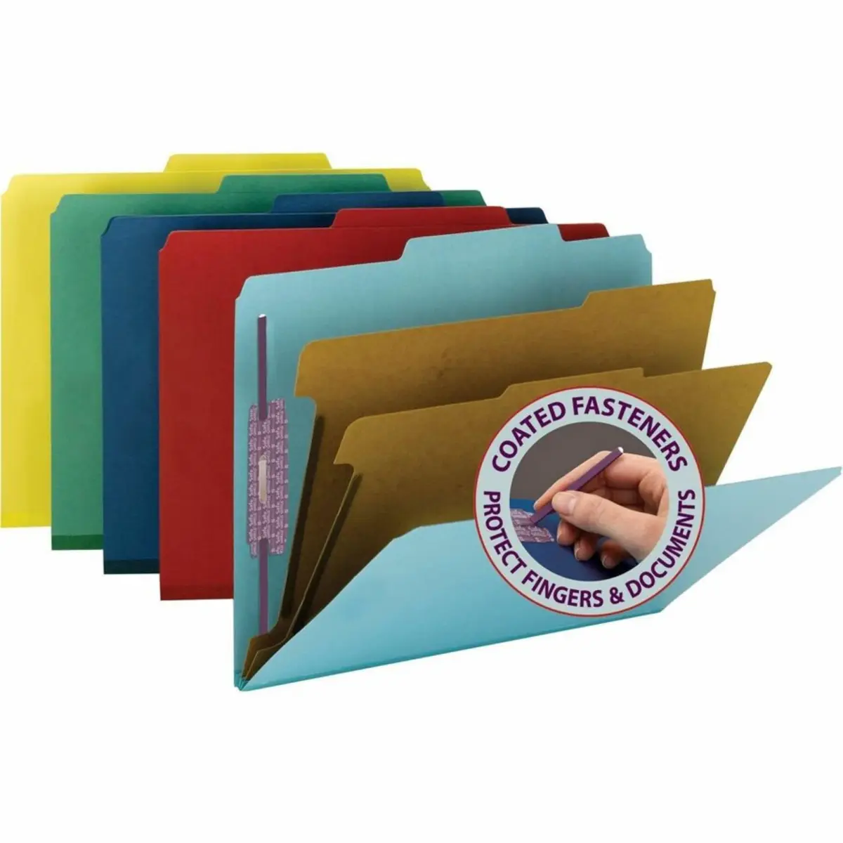 Smead Pressboard Classification File Folder with SafeSHIELD Fasteners, 2 Dividers, 2" Expansion, Letter Size, Blue, 10 per Box | 25.9cm x 30.7cm x 6.4cm - view 7