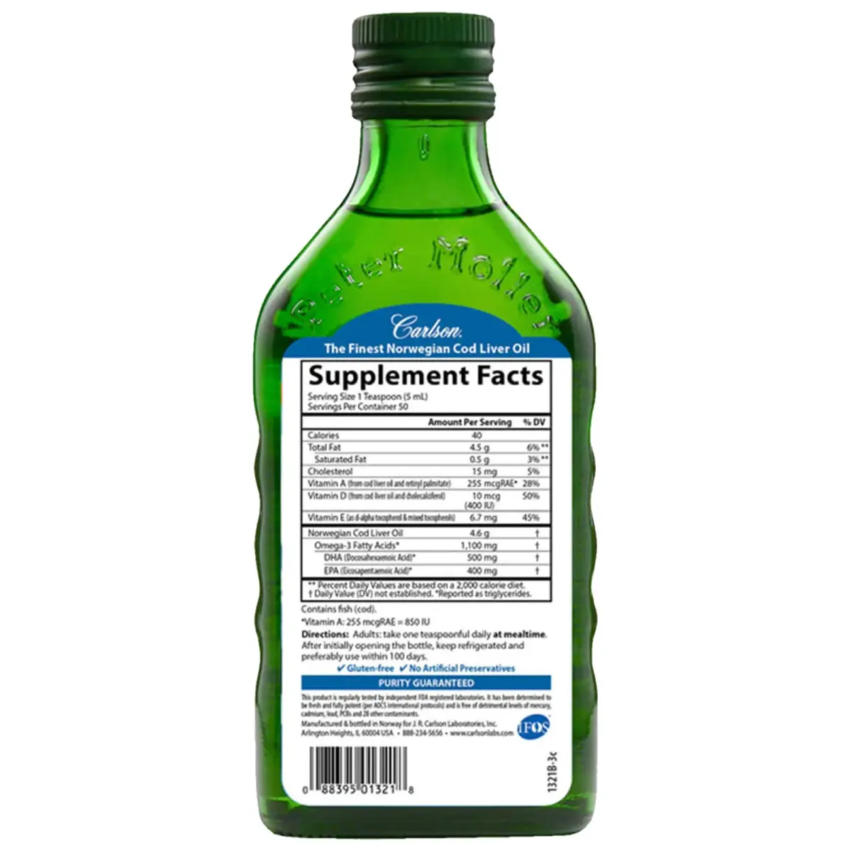 Carlson Norwegian Cod Liver Oil Natural Liquid 250ml (8.4 Fl Oz) | Potent & Pure Omega-3s - view 2