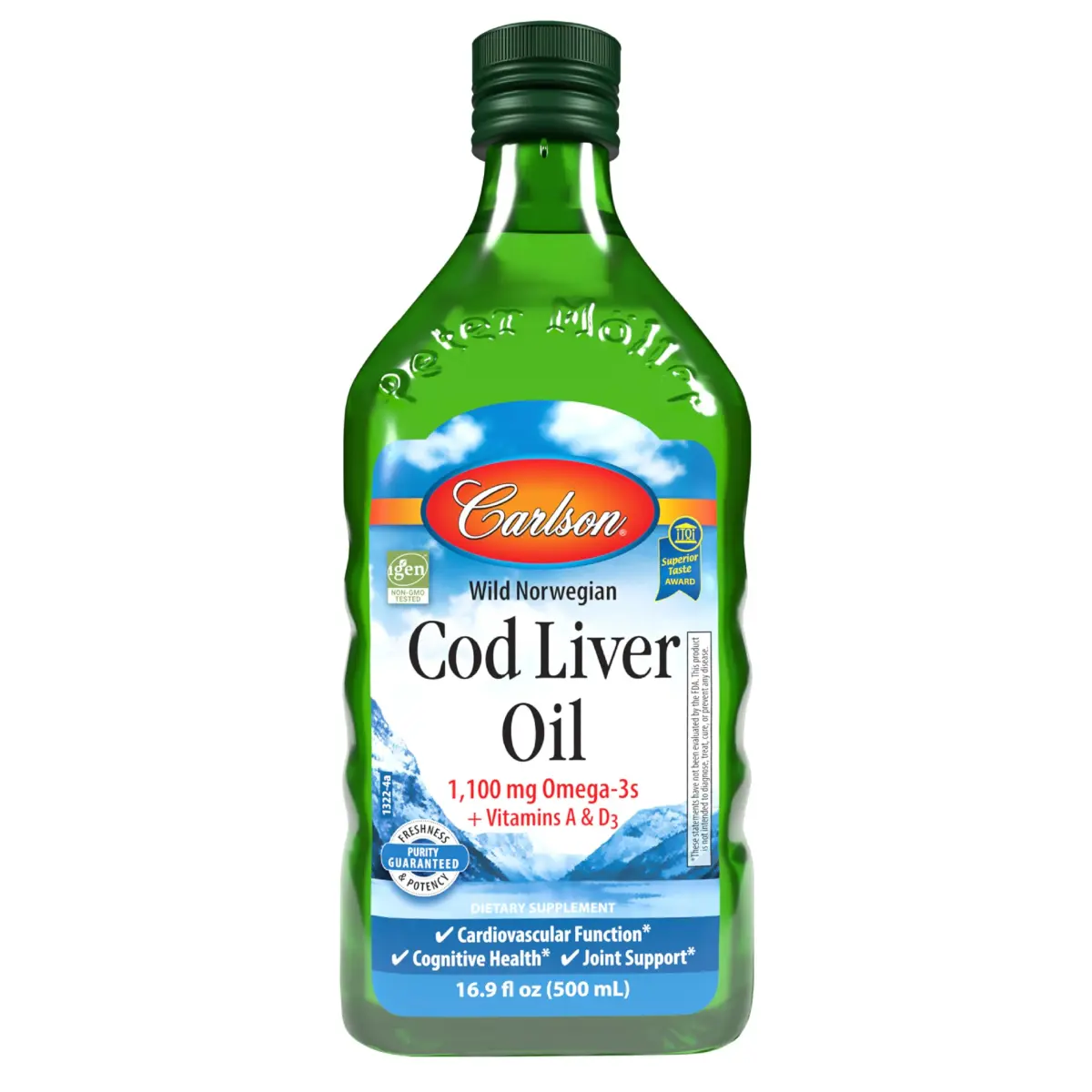 Carlson Cod Liver Oil Liquid 1100 mg Omega-3s Unflavored 500 mL (16.9 Fl Oz) | Heart, Brain, and Joint Health - main product image