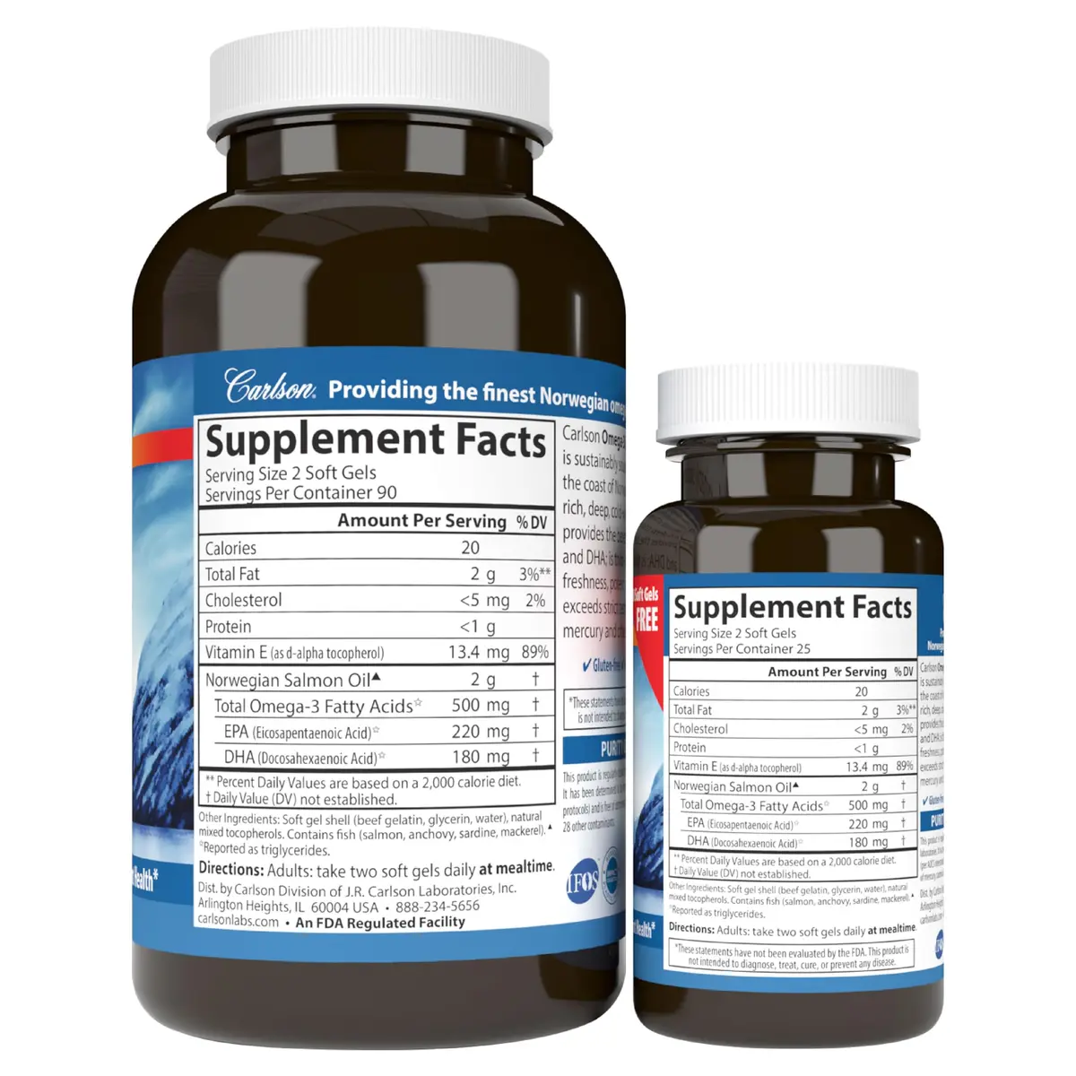 Carlson Salmon Oil 500 mg | Omega-3s for Heart, Brain & Joints | 180 + 50 Softgels - view 8