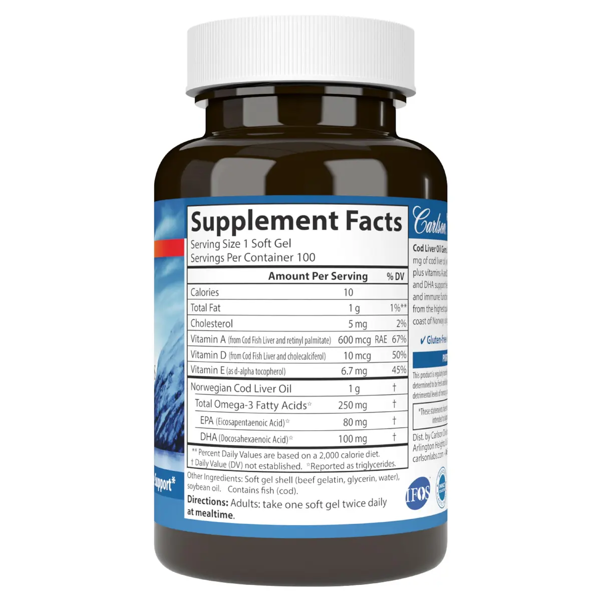 Carlson Cod Liver Oil Gems, Super 1000 mg, 250 mg Omega-3s, 100 Softgels | Supports Heart, Brain & Immunity - view 7