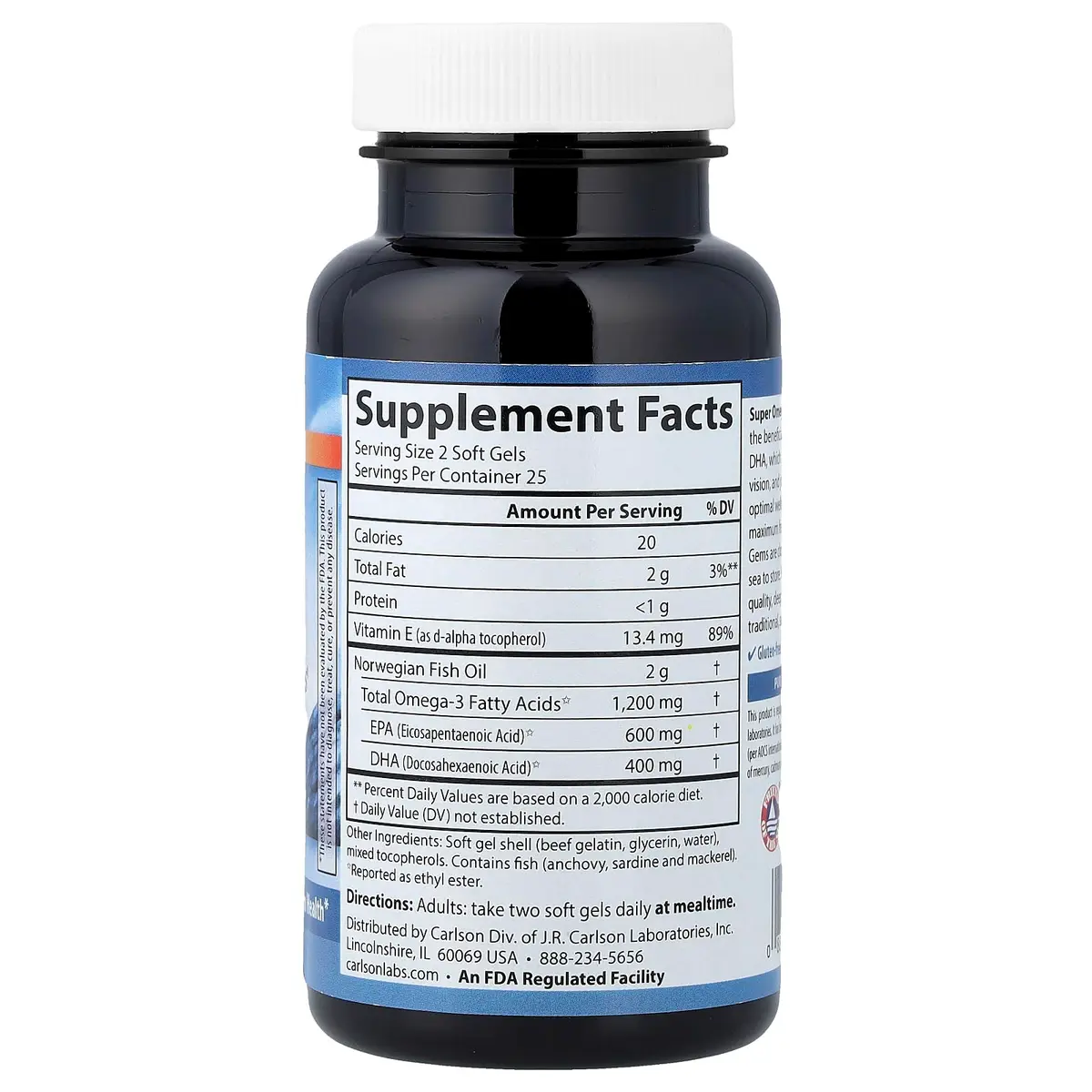 Carlson Super Omega-3 Gems 50 Softgels | 1200 mg EPA & DHA | Heart & Brain Support - view 2