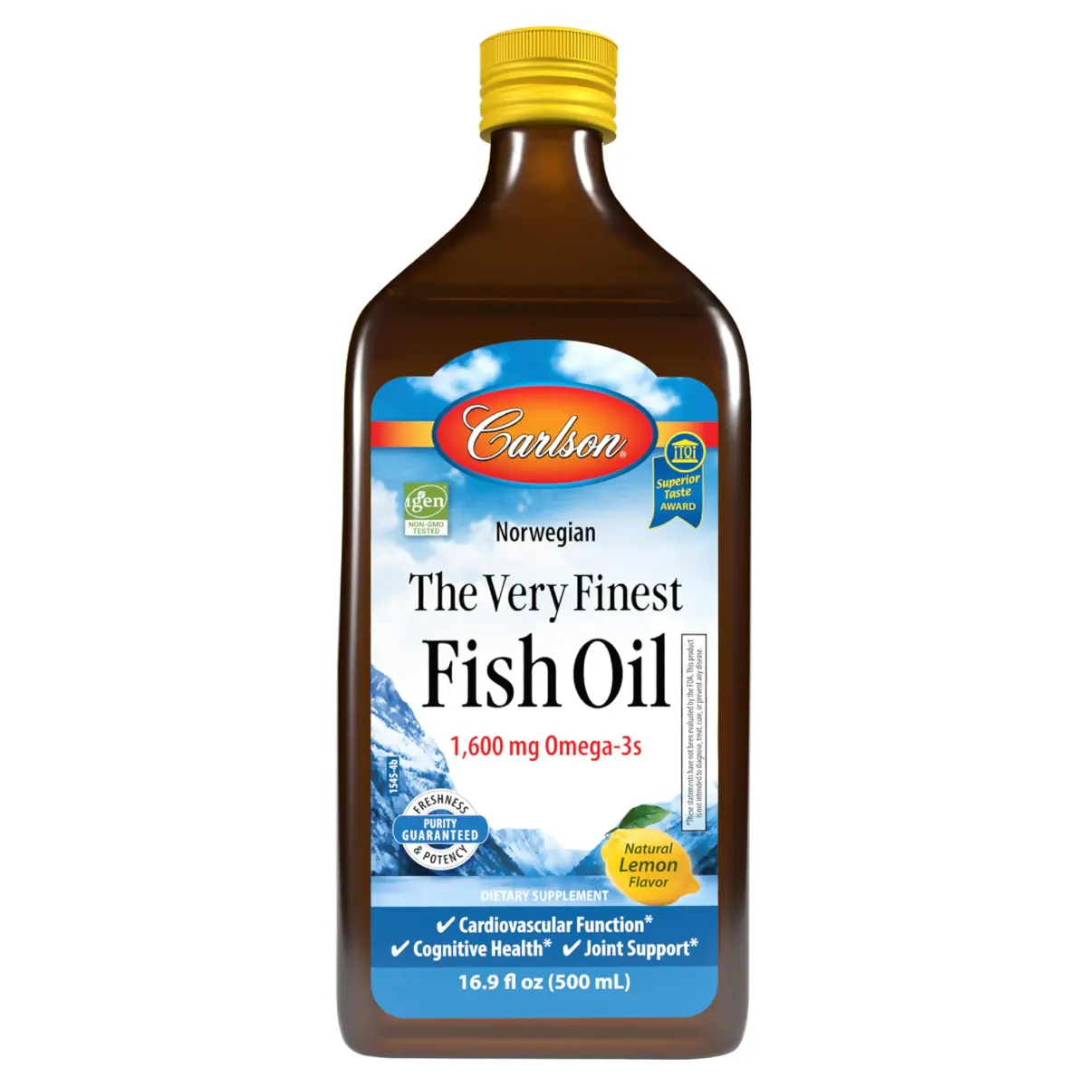 Carlson The Very Finest Fish Oil Liquid 500ml (16.9 Fl Oz) | 1600mg Omega-3s for Heart, Brain, Joints - main product image