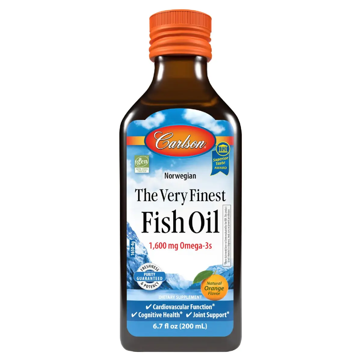 Carlson The Very Finest Fish Oil Liquid 200ml (6.7 Fl Oz) | 1600mg Omega-3s for Heart, Brain, Joints - main product image