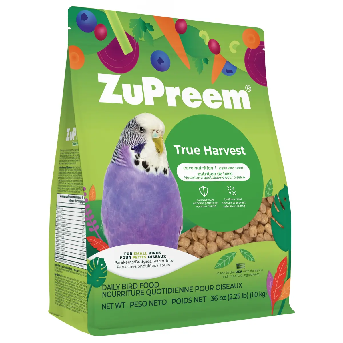 ZuPreem True Harvest Parakeet & Budgie Food, 2.25 lb | Natural Bird Pellets for Small Birds - main product image