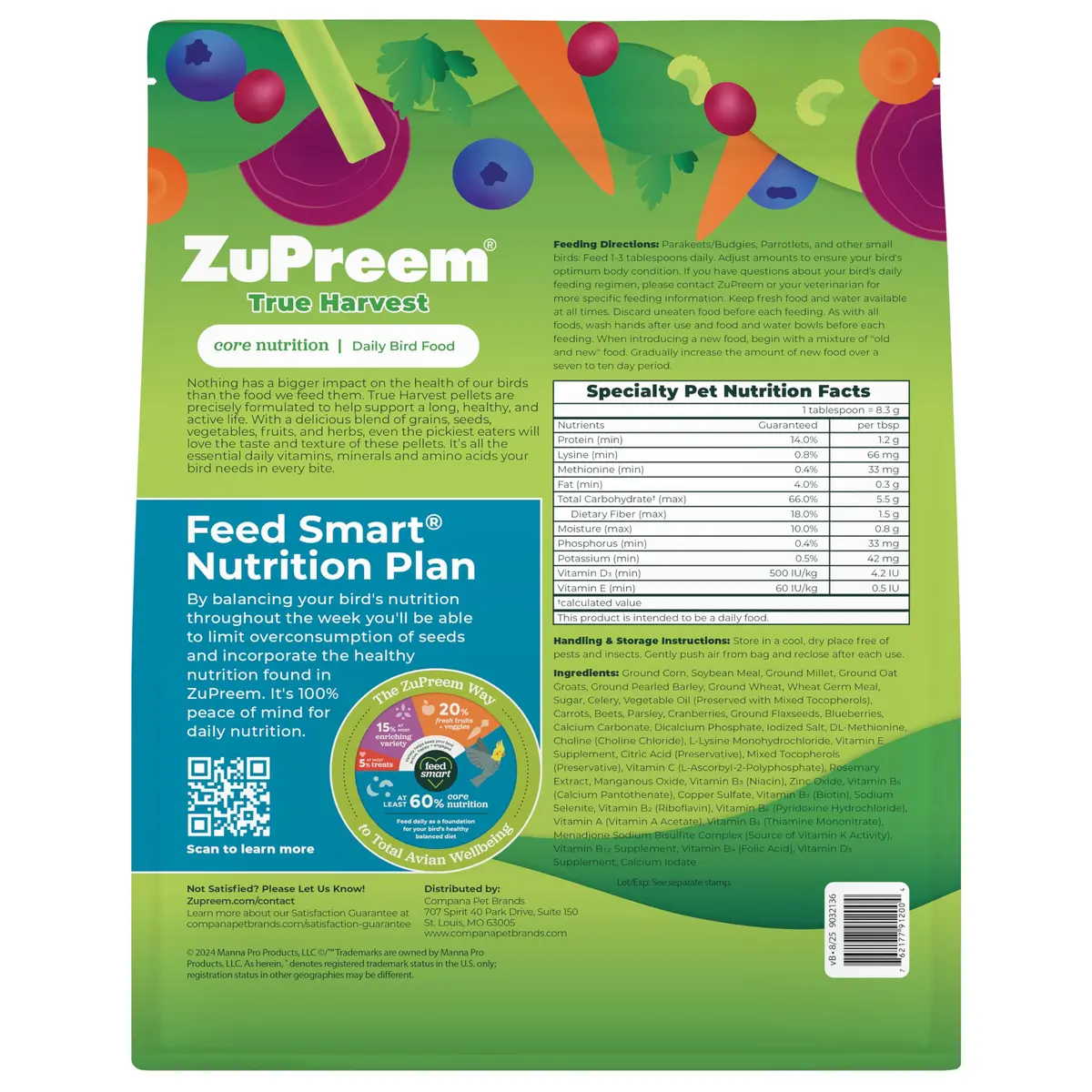 ZuPreem True Harvest Parakeet & Budgie Food, 2.25 lb | Natural Bird Pellets for Small Birds - view 9
