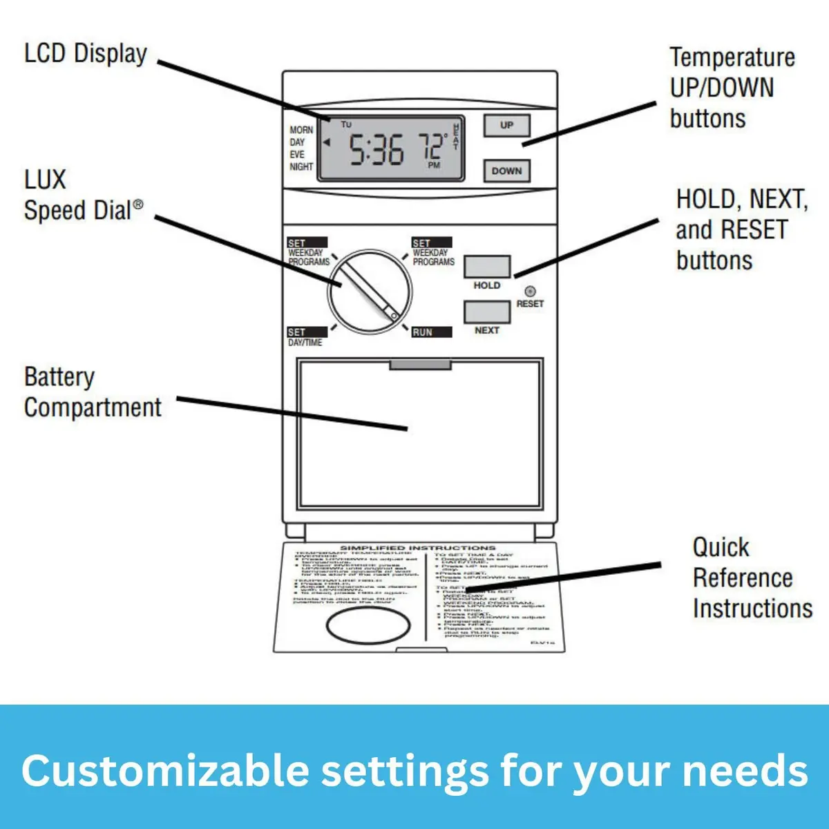 LUX ELV4 Programmable Line Voltage Thermostat | 5/2-Day Heating Control, Wall Mount, 120/240V - view 4
