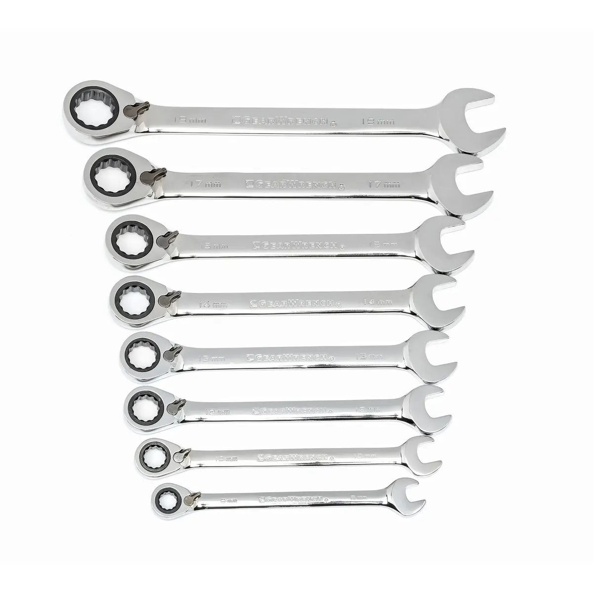 GEARWRENCH 8 Pc 72T Reversible Ratcheting Combination mm Wrench Set | Alloy Steel, 8mm-19mm, Polished - main product image