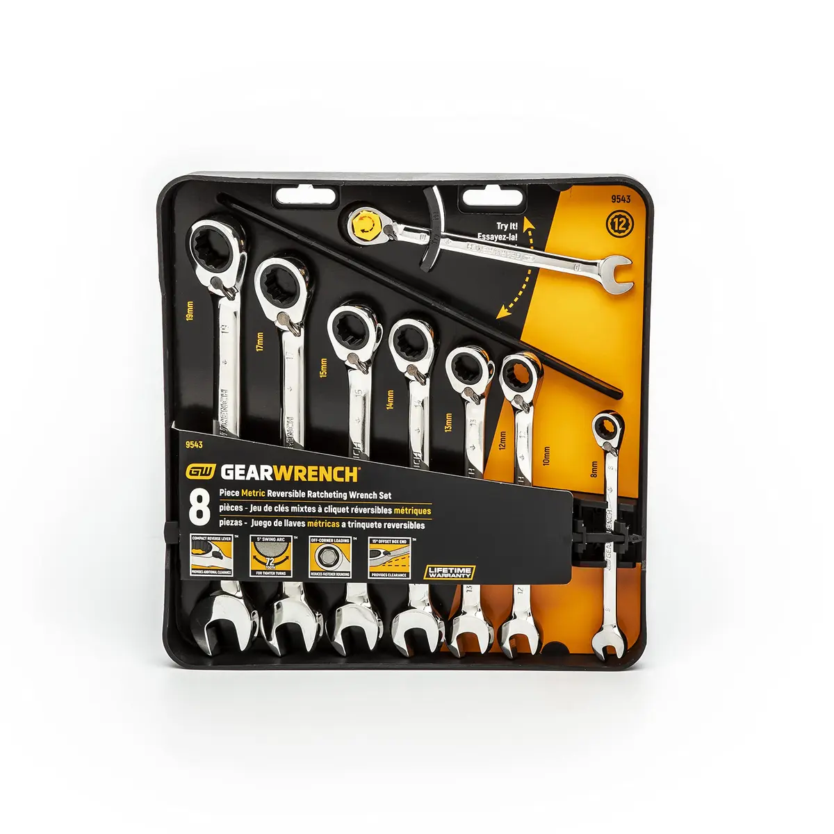 GEARWRENCH 8 Pc 72T Reversible Ratcheting Combination mm Wrench Set | Alloy Steel, 8mm-19mm, Polished - view 9