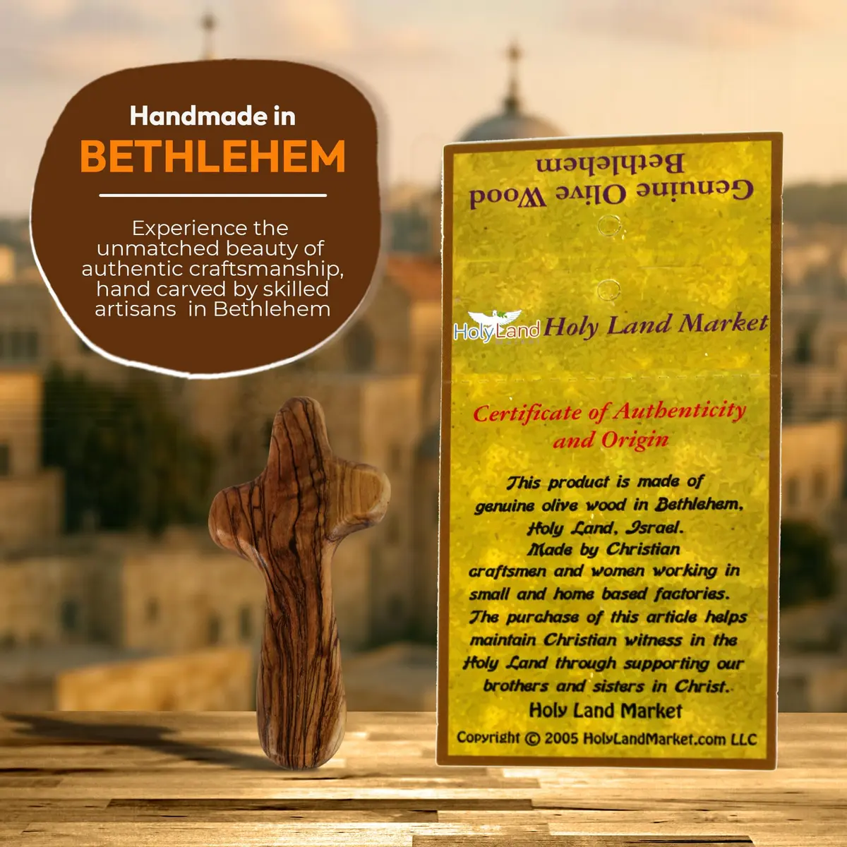 Holy Land Market Olive Wood Comfort Cross 4 Inch | Handcrafted Bethlehem Faith Symbol - view 6