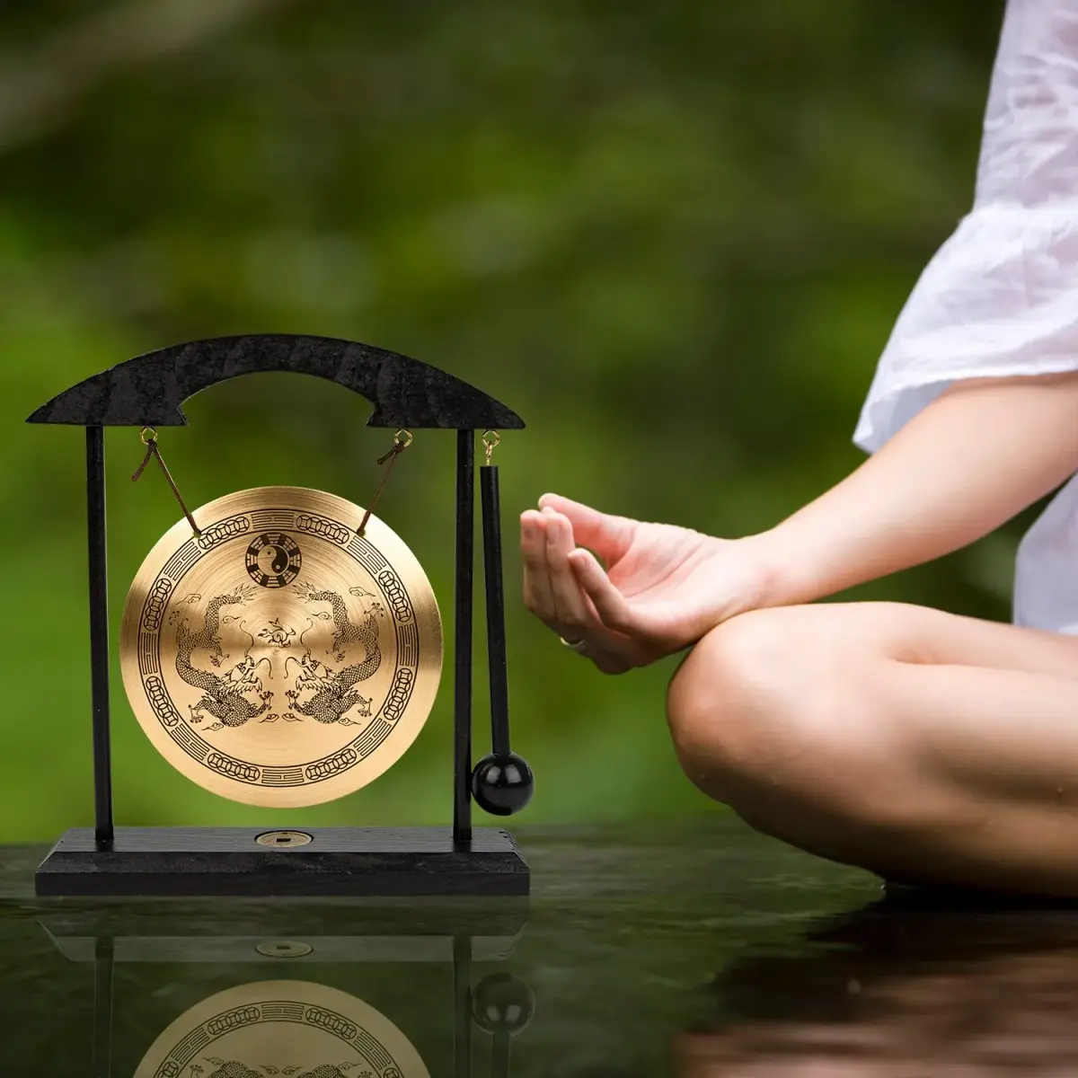 Mose Cafolo Zen Art Tabletop Brass Gong with Rammer 20.32cm (8") Height | Soothing Sound for Meditation - view 5