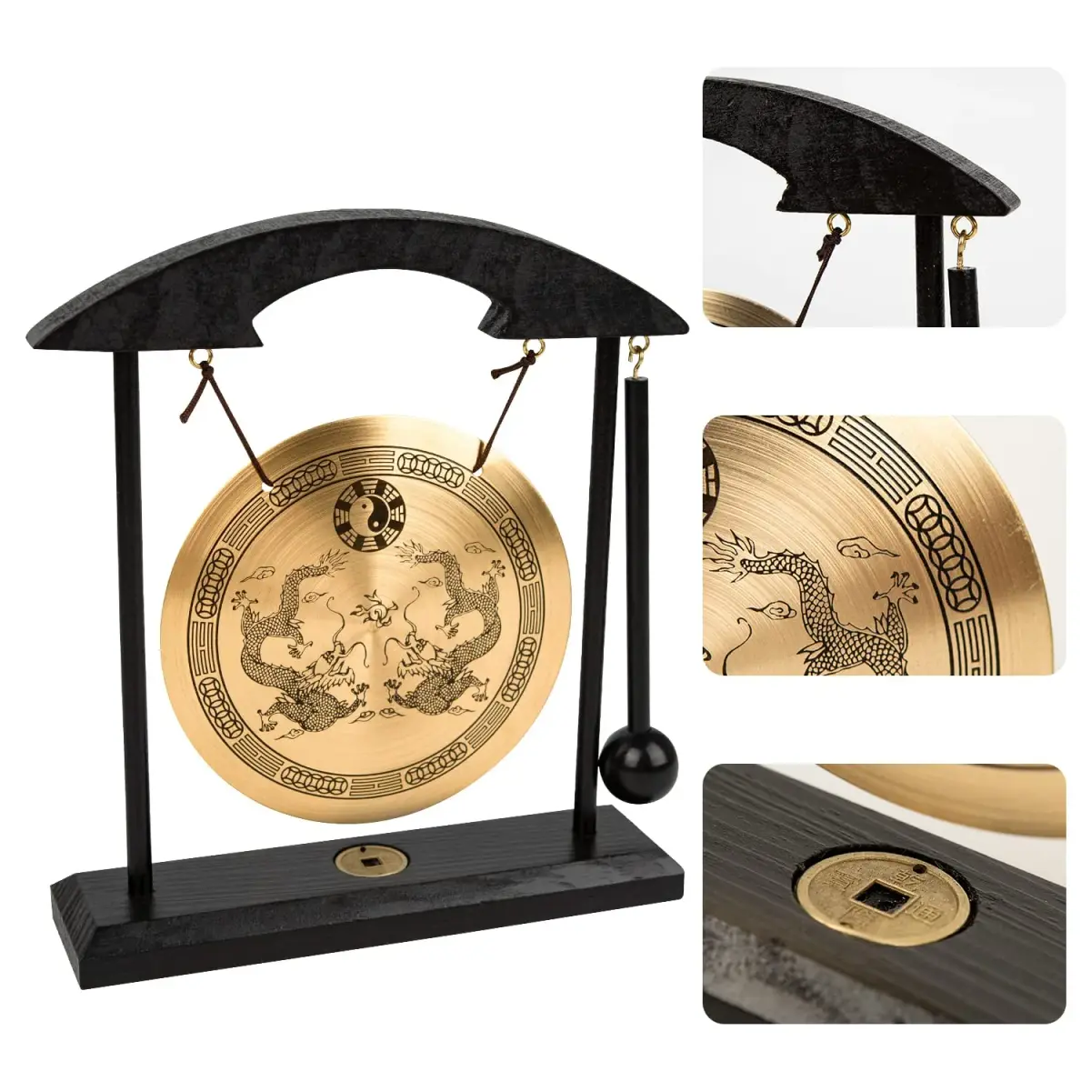 Mose Cafolo Zen Art Tabletop Brass Gong with Rammer 20.32cm (8") Height | Soothing Sound for Meditation - view 3