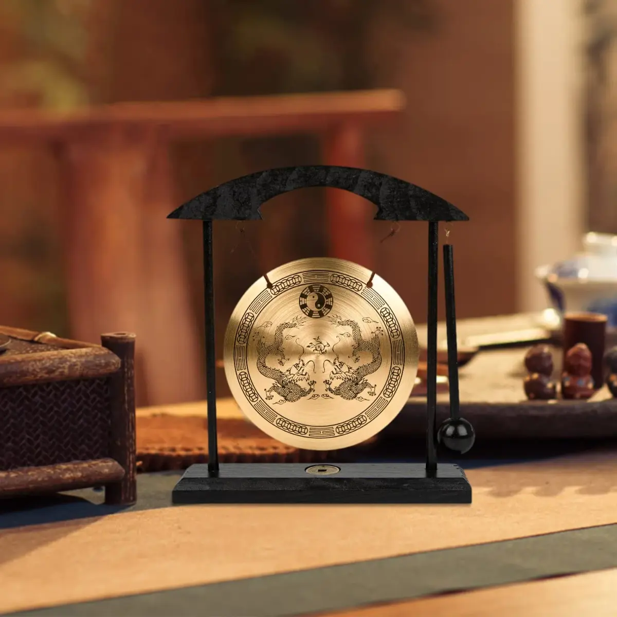 Mose Cafolo Zen Art Tabletop Brass Gong with Rammer 20.32cm (8") Height | Soothing Sound for Meditation - view 4