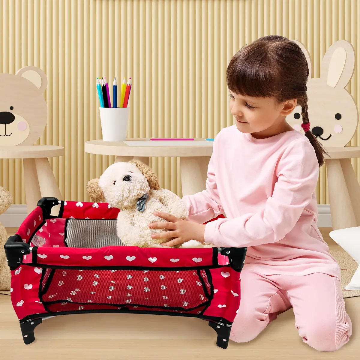 The New York Doll Collection Doll Fold n' Store Pack N' Play for 18" Dolls | Compact, Easy Fold, Hearts Design - view 2