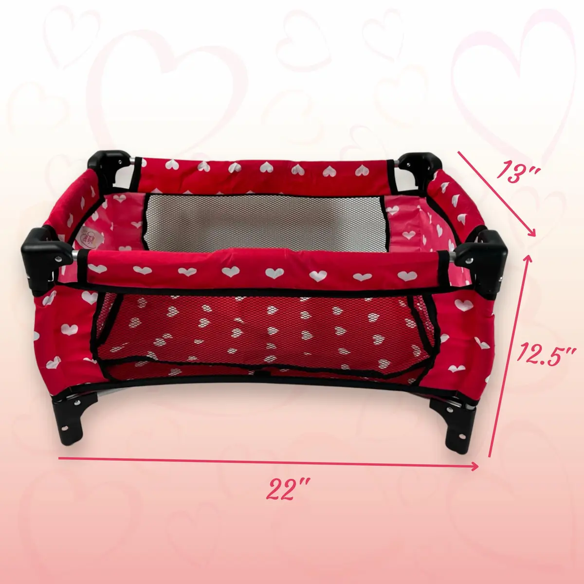 The New York Doll Collection Doll Fold n' Store Pack N' Play for 18" Dolls | Compact, Easy Fold, Hearts Design - view 3